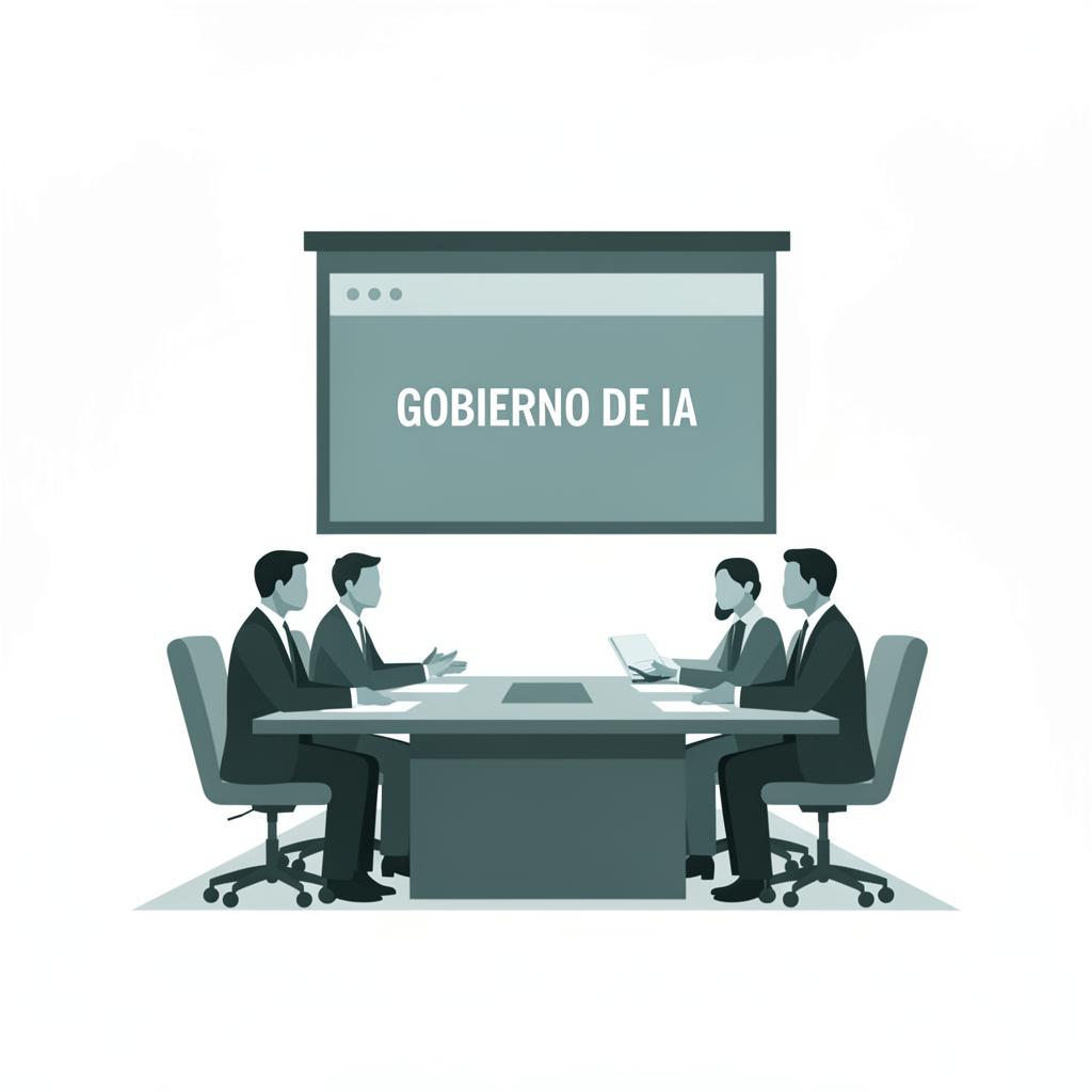 CEO presentando framework de governance de IA en sala de juntas
