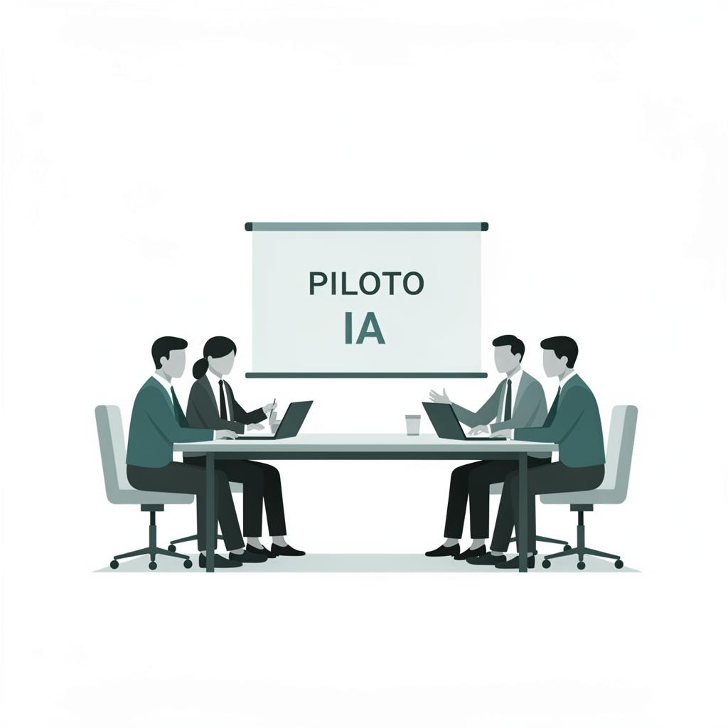 Equipo directivo colaborando en taller de pilotos de inteligencia artificial